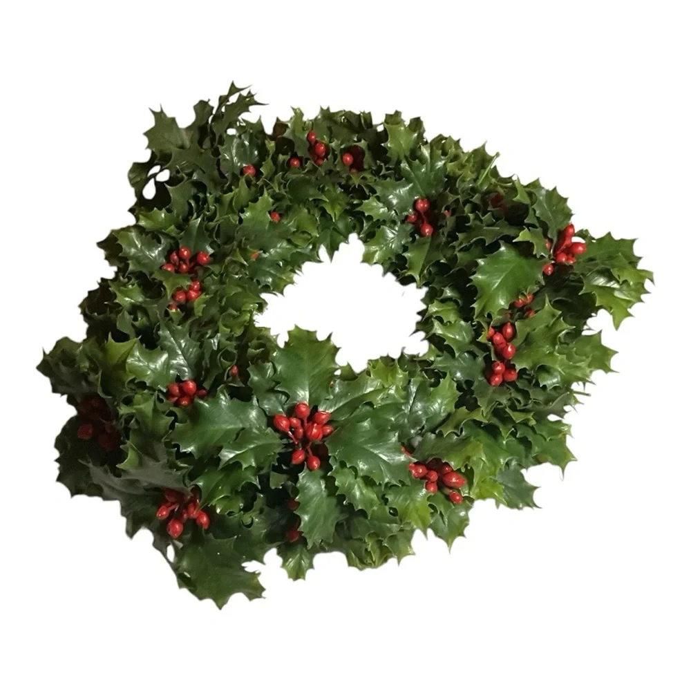 Festive Green and Red Holiday Holly Berry Plastic Wreath